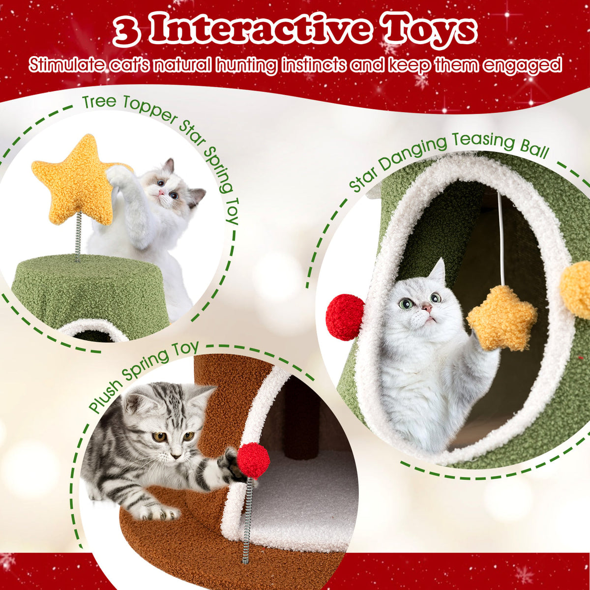 Large Christmas Cat Tree for Indoor Cats 61 Inch Cute Cat Tower with 4 Condos-Green-Cat Trees & Scratchers-DECOROLALA