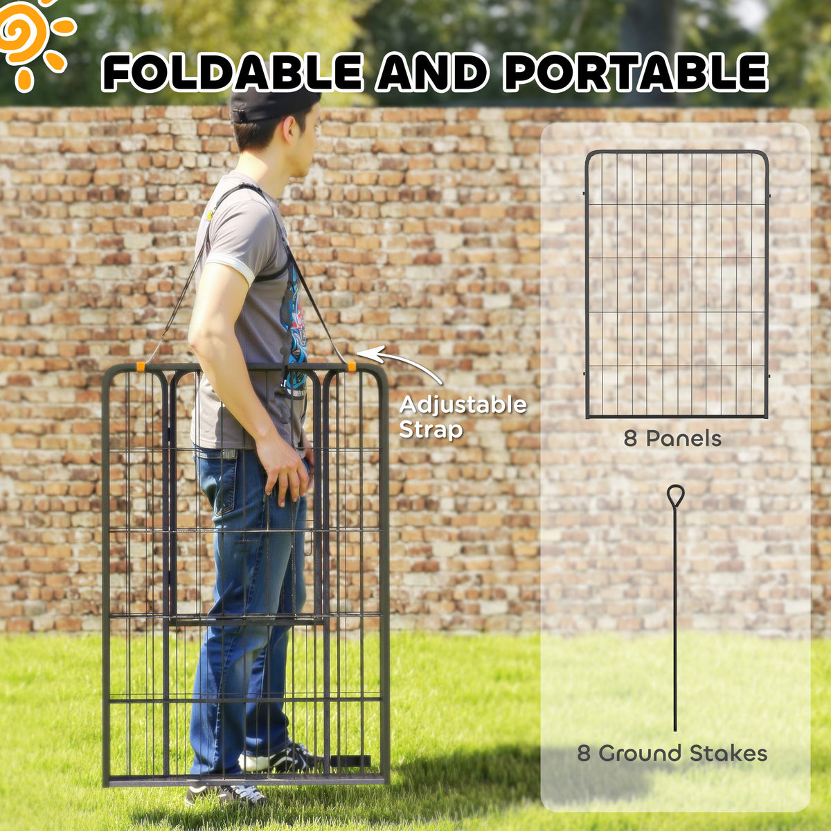 Large Dog Playpen - 8-Panel Foldable Steel Pet Pen, Black-Dogs-DECOROLALA