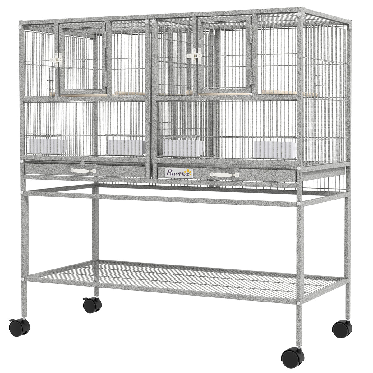 Large Double Rolling Metal Bird Cage - Light Grey 37" Wide-Birds-DECOROLALA