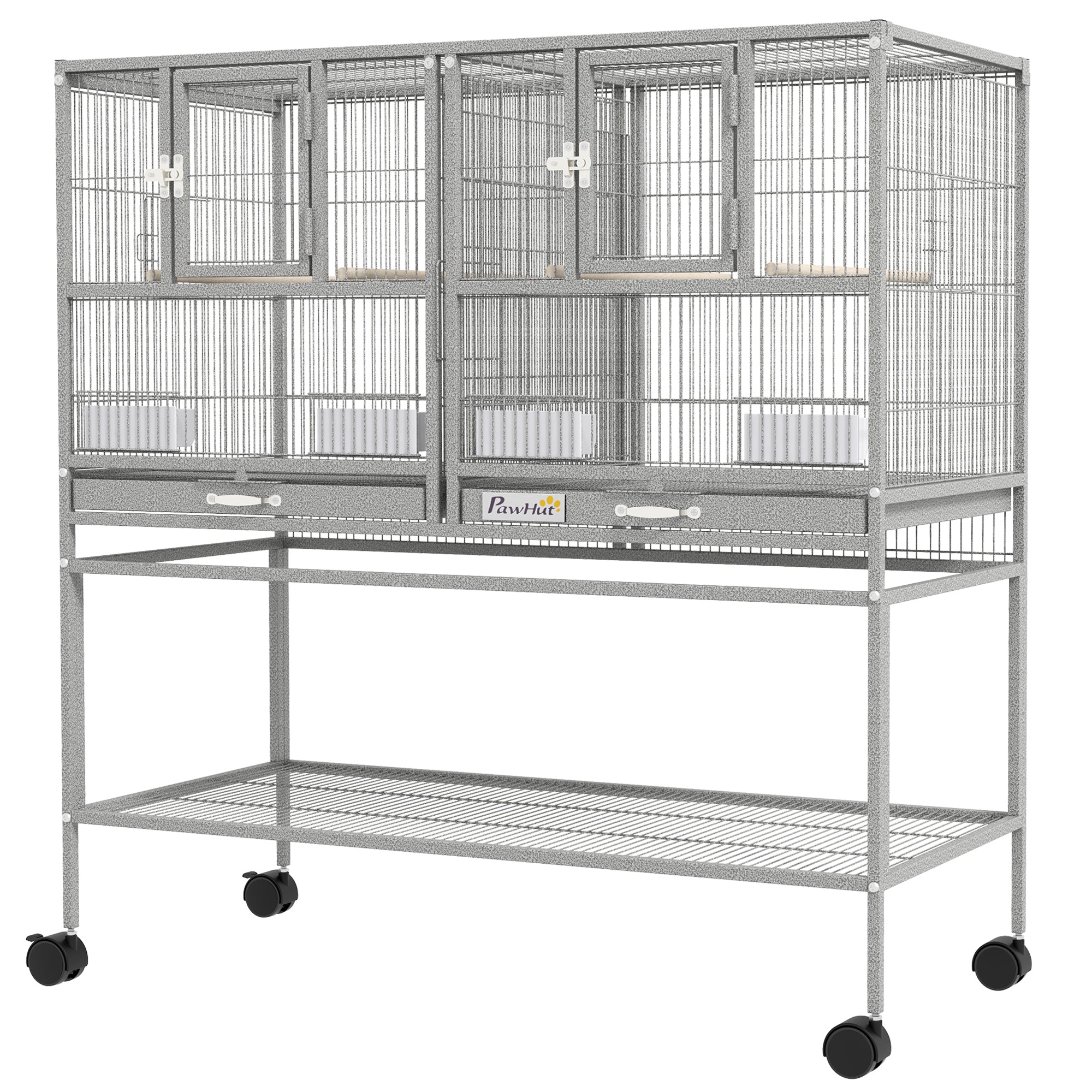 Large Double Rolling Metal Bird Cage - Light Grey 37" Wide-Birds-DECOROLALA