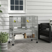 Large Double Rolling Metal Bird Cage - Light Grey 37" Wide-Birds-DECOROLALA