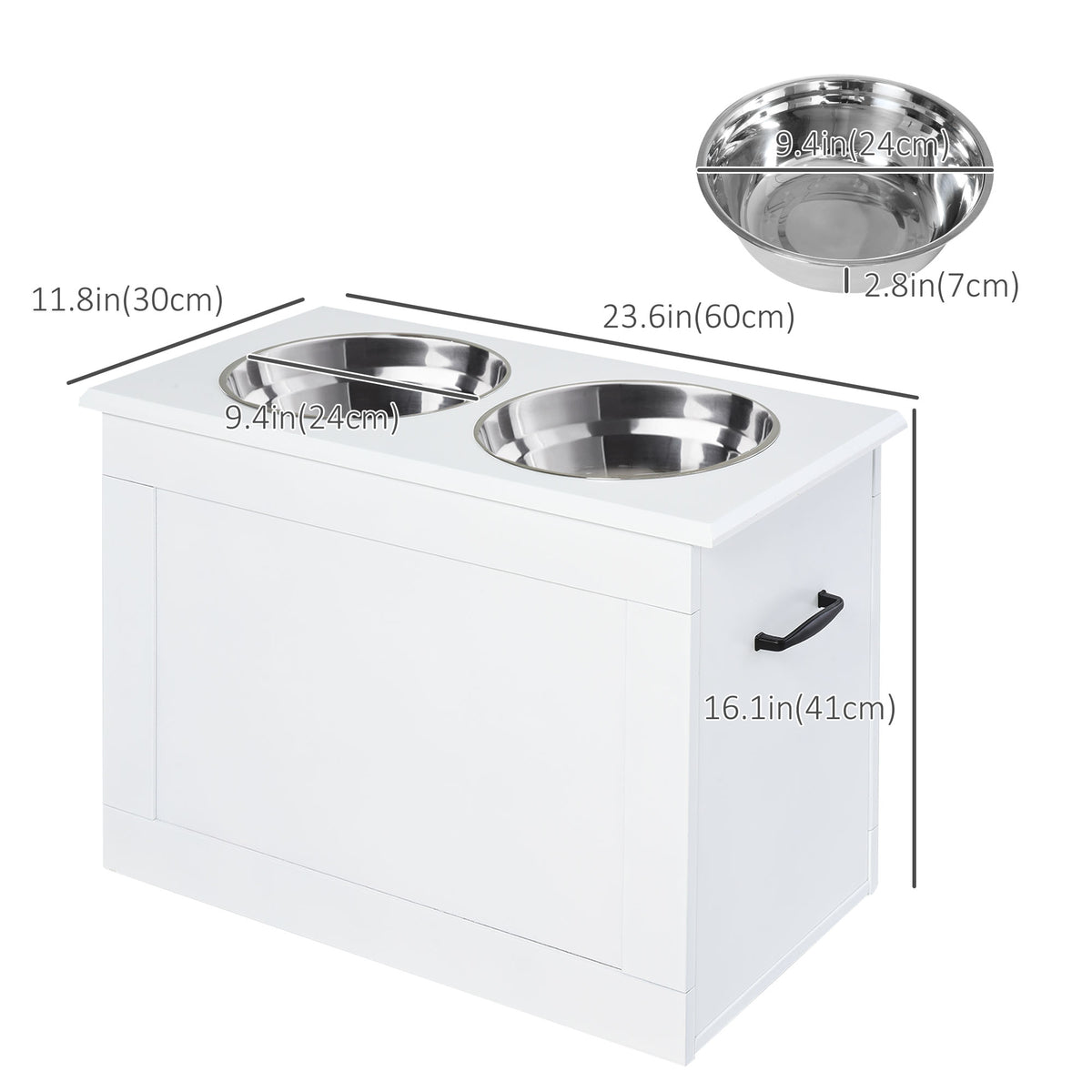 Large Elevated Pet Feeder with Storage and 2 Bowls - White-Dogs-DECOROLALA