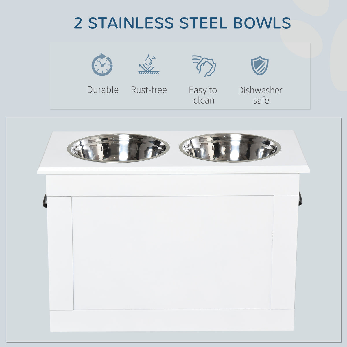 Large Elevated Pet Feeder with Storage and 2 Bowls - White-Dogs-DECOROLALA