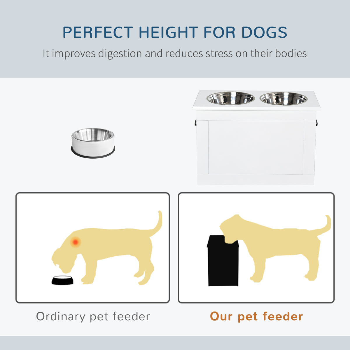 Large Elevated Pet Feeder with Storage and 2 Bowls - White-Dogs-DECOROLALA