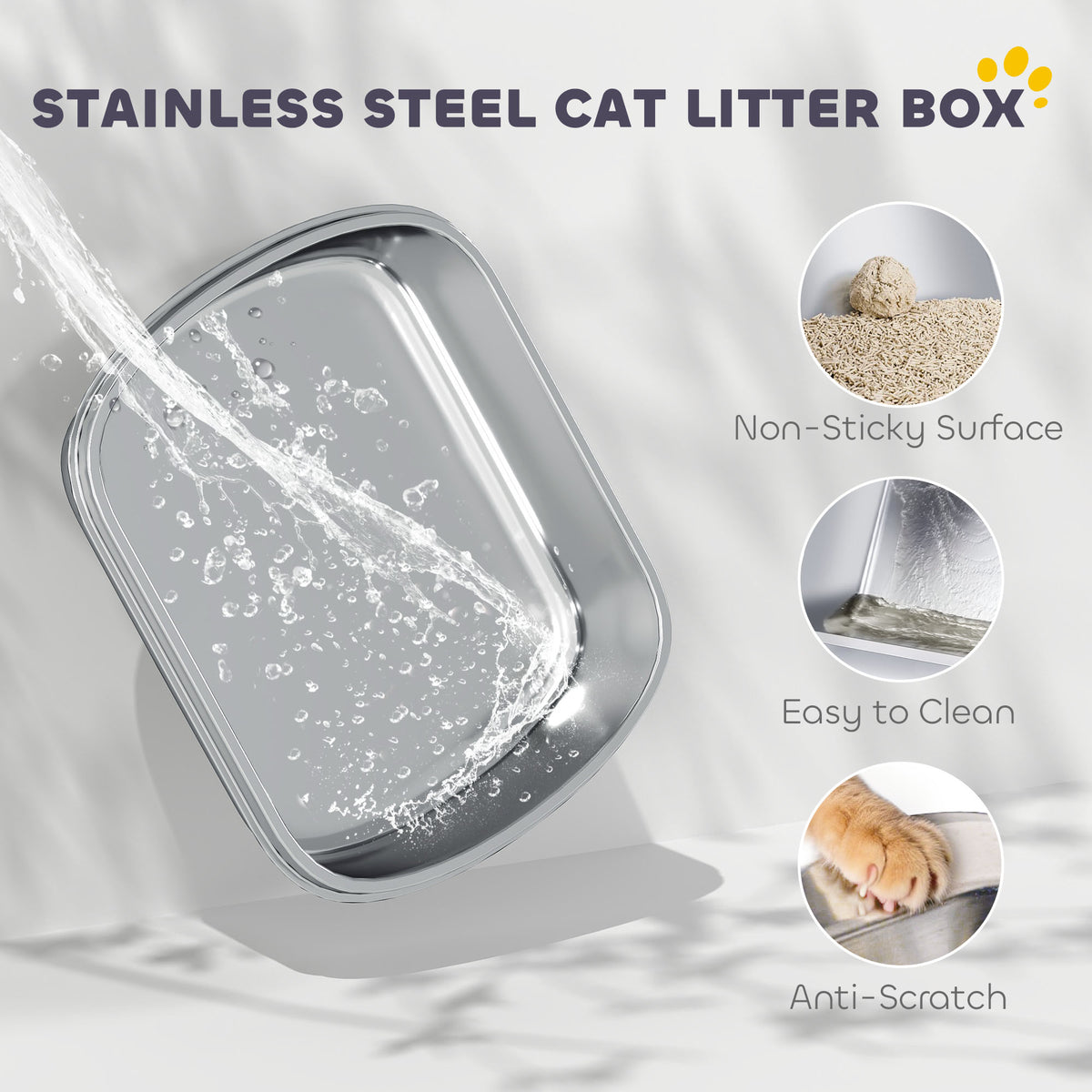 Large Enclosed Stainless Steel Cat Litter Box with Lid and Scoop-Cats-DECOROLALA
