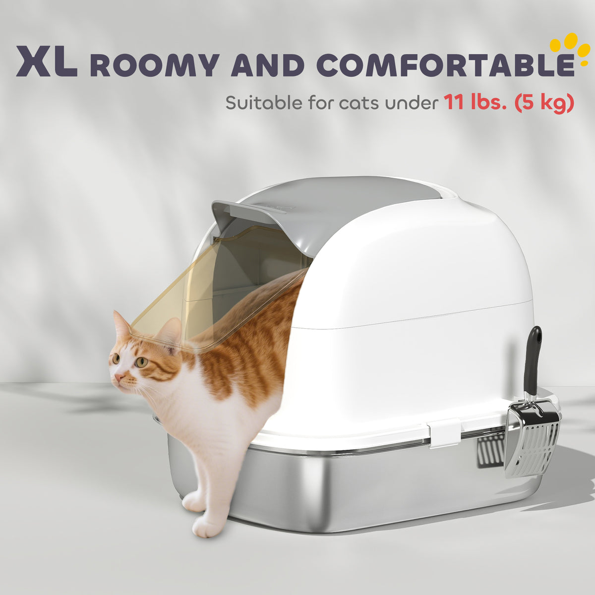 Large Enclosed Stainless Steel Cat Litter Box with Lid and Scoop-Cats-DECOROLALA