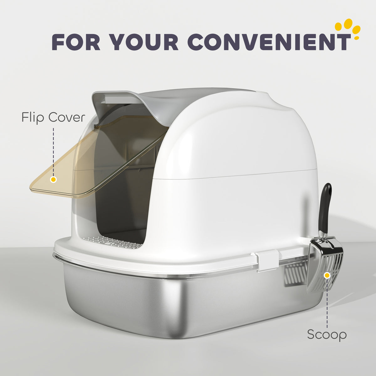 Large Enclosed Stainless Steel Cat Litter Box with Lid and Scoop-Cats-DECOROLALA