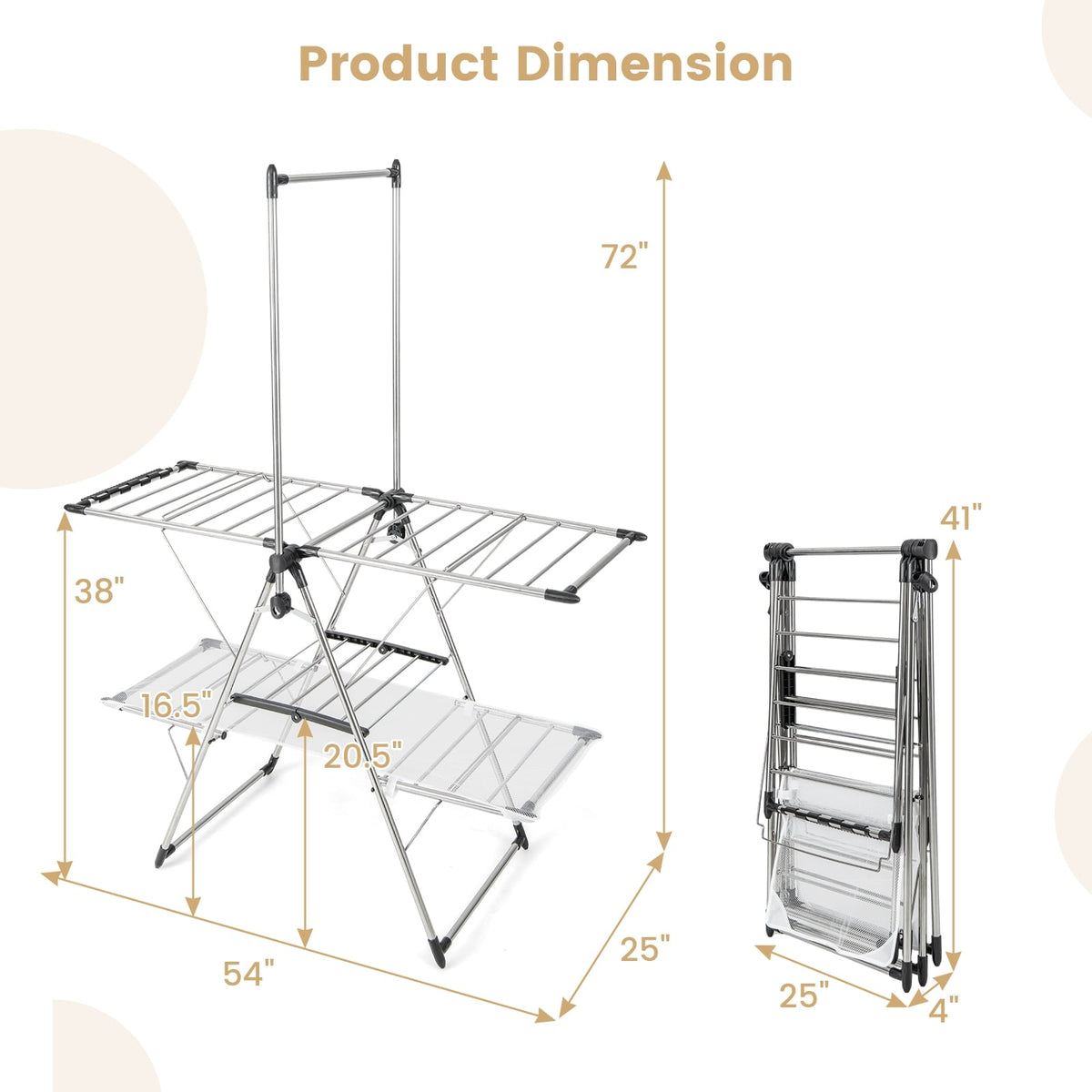Large Foldable Clothes Drying Rack with Tall Hanging Bar-Laundry Drying Racks-DECOROLALA