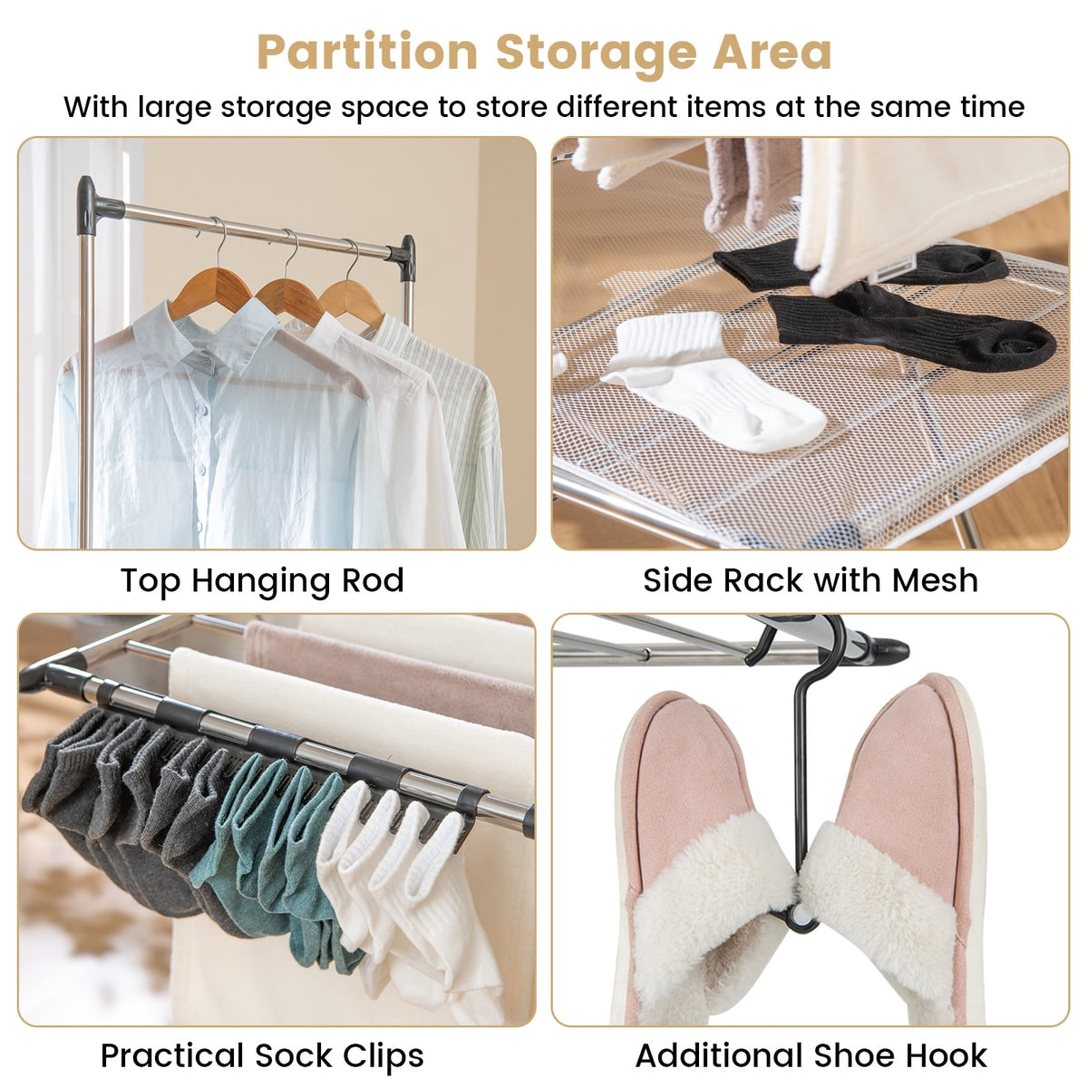 Large Foldable Clothes Drying Rack with Tall Hanging Bar-Laundry Drying Racks-DECOROLALA