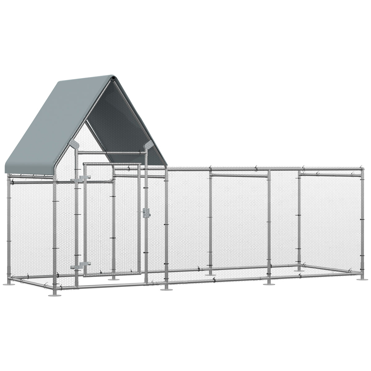 Large Galvanized Walk-In Chicken Run - 9.9' x 3.5' x 5.6' Silver-Small Animals-DECOROLALA