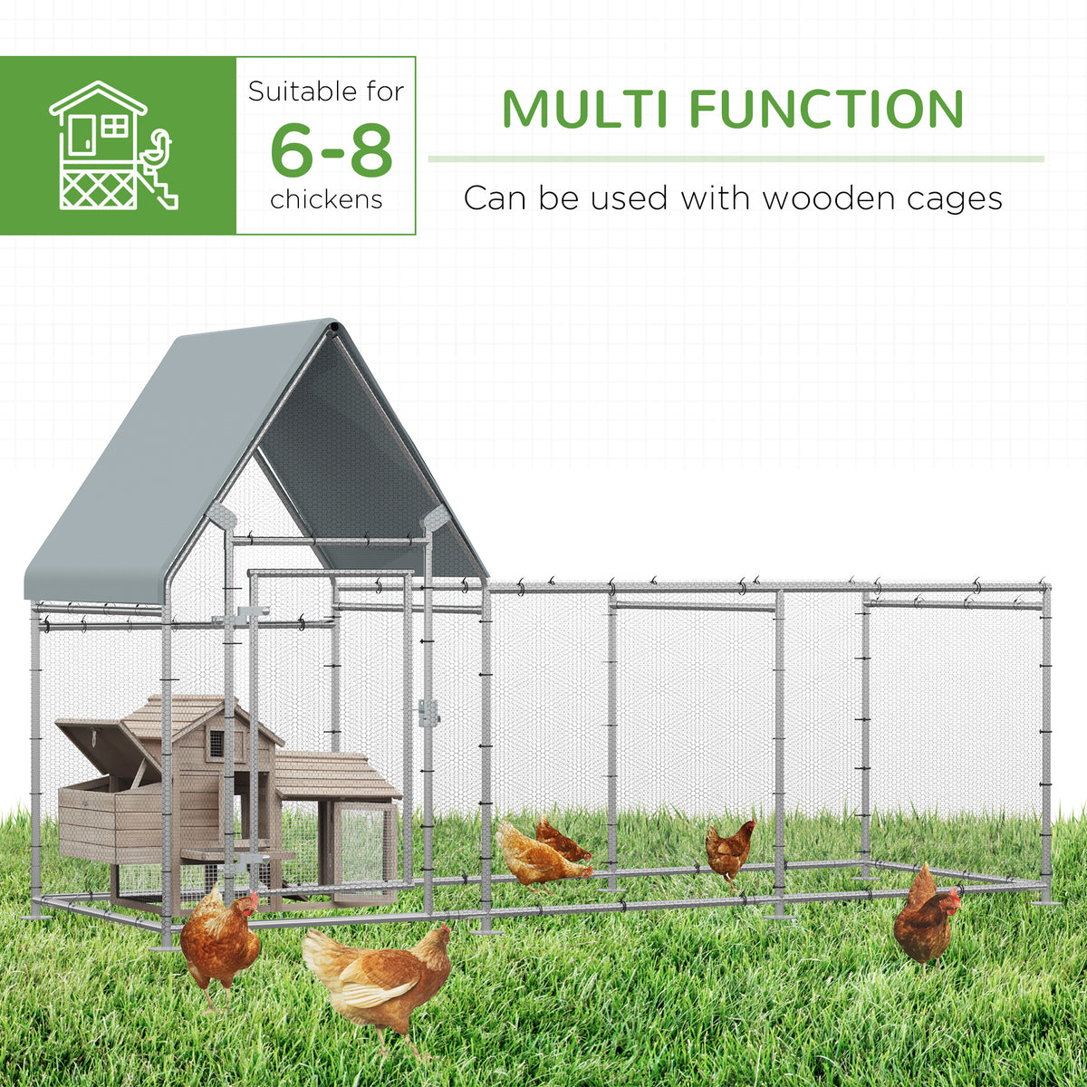 Large Galvanized Walk-In Chicken Run - 9.9' x 3.5' x 5.6' Silver-Small Animals-DECOROLALA