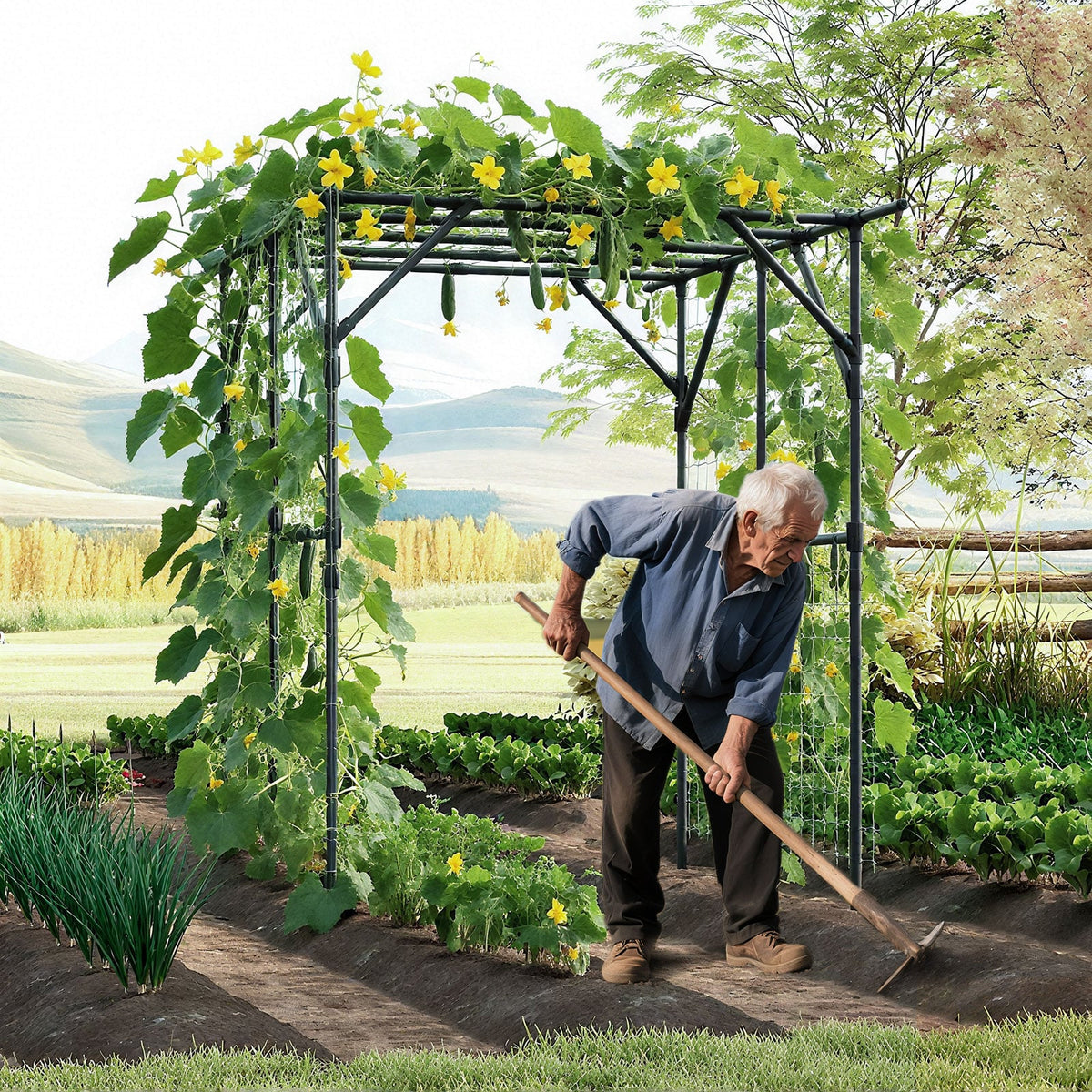 Large Garden Arch Trellis for Climbing Plants Outdoor Grape Vine Support-Black-Garden Arbors-DECOROLALA