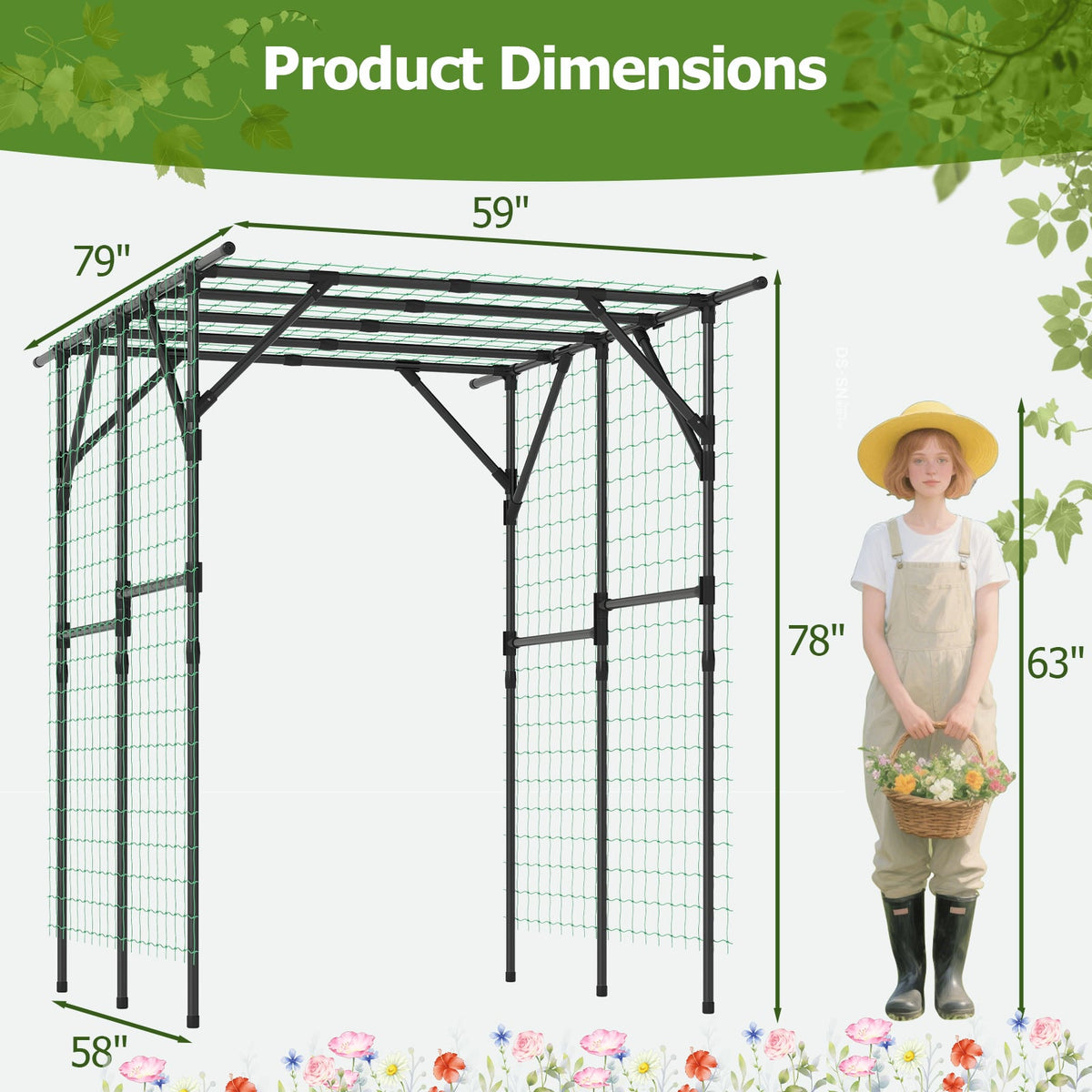 Large Garden Arch Trellis for Climbing Plants Outdoor Grape Vine Support-Black-Garden Arbors-DECOROLALA