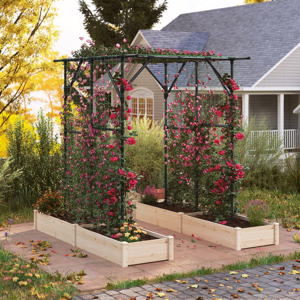 Large Garden Arch Trellis for Climbing Plants Outdoor Grape Vine Support-Black-Garden Arbors-DECOROLALA