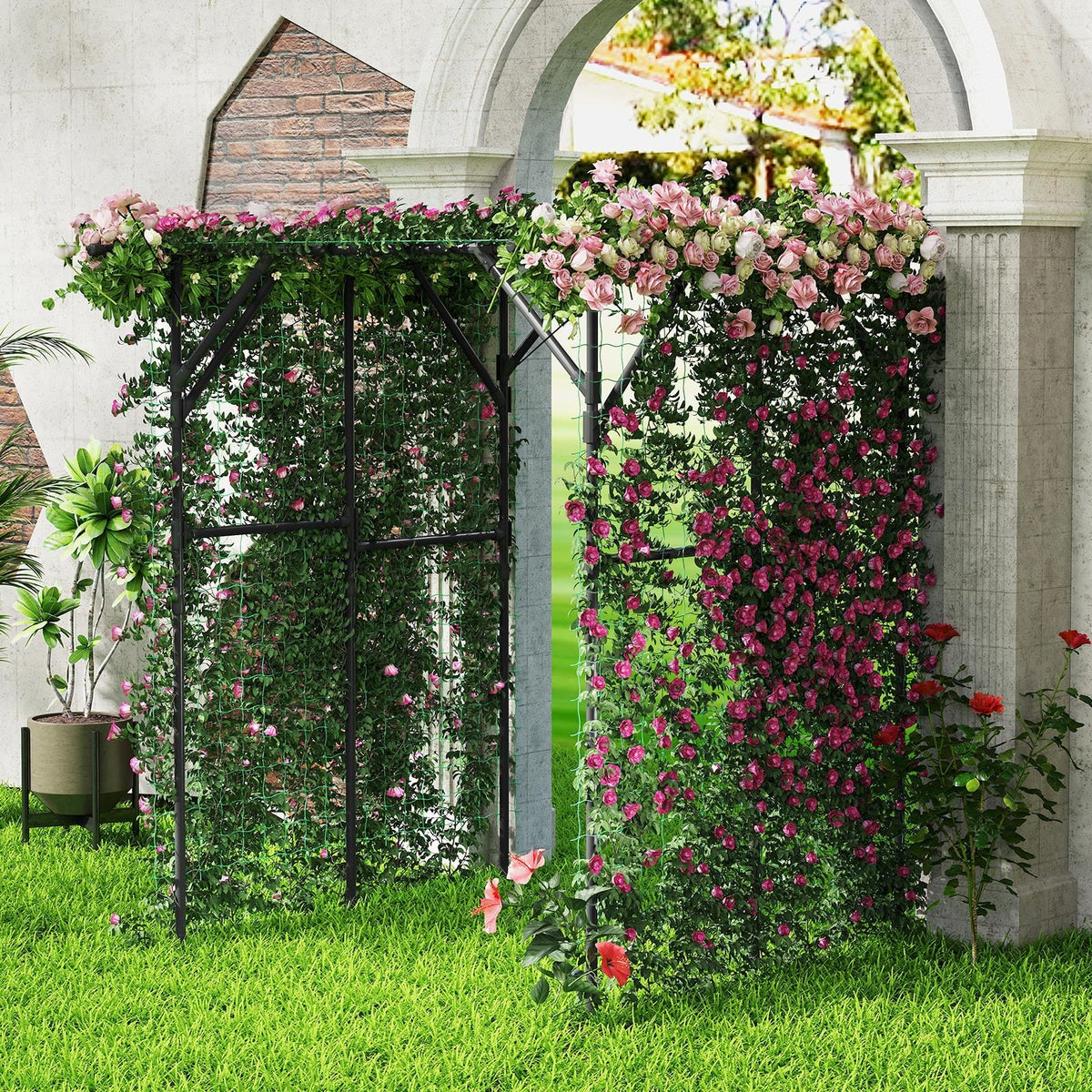Large Garden Arch Trellis for Climbing Plants Outdoor Grape Vine Support-Black-Garden Arbors-DECOROLALA
