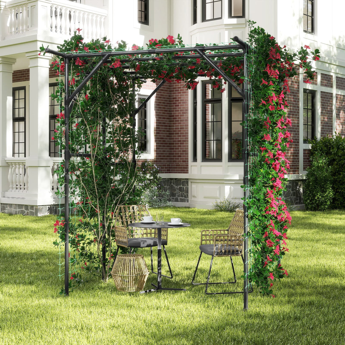 Large Garden Arch Trellis for Climbing Plants Outdoor Grape Vine Support-Black-Garden Arbors-DECOROLALA