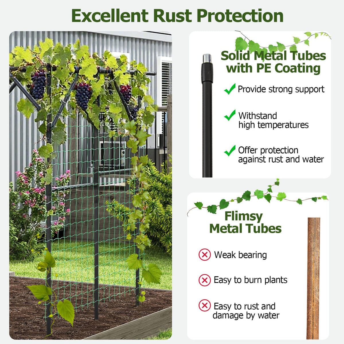 Large Garden Arch Trellis for Climbing Plants Outdoor Grape Vine Support-Black-Garden Arbors-DECOROLALA