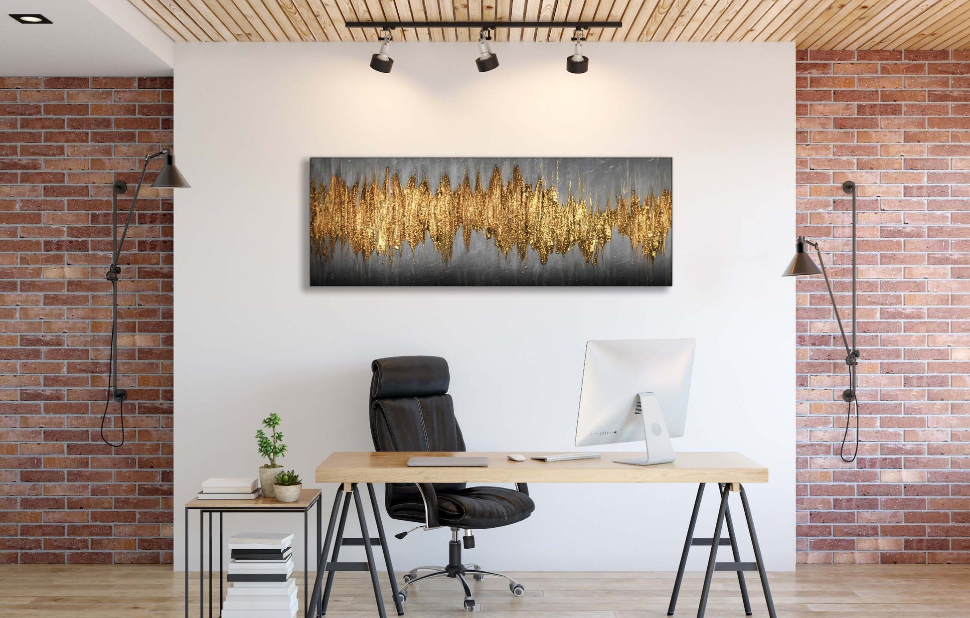 Large Gold Abstract Canvas 72x24 inches-Wall Art-DECOROLALA