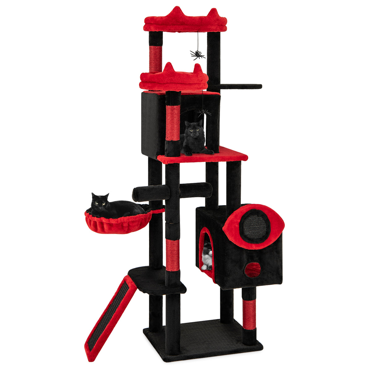 Large Gothic Cat Tree with Cat Condos and Plush Perches-Black & Red-Cat Trees & Scratchers-DECOROLALA