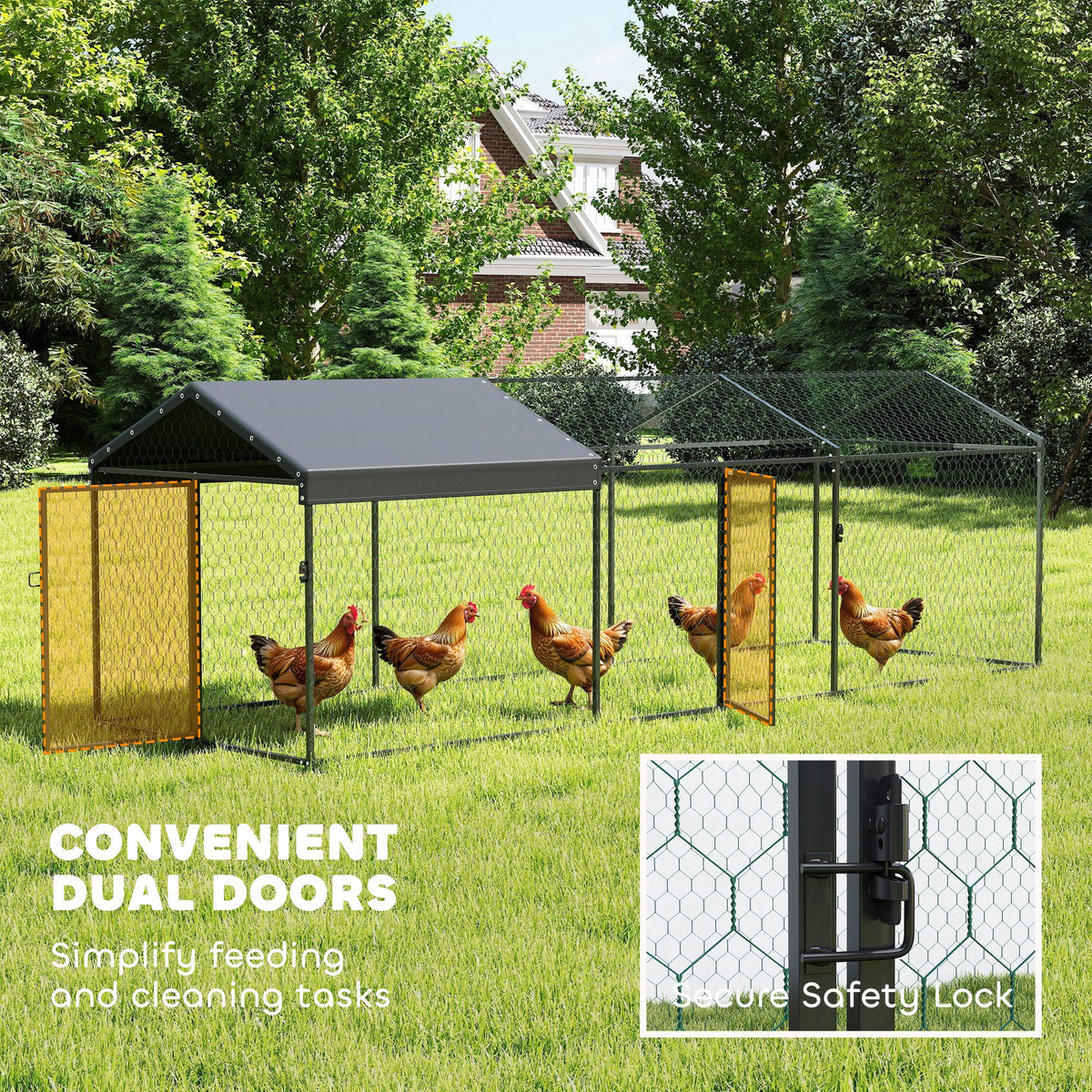 Large Metal Chicken Coop - 9.8' Outdoor Poultry Run with Cover-Small Animals-DECOROLALA