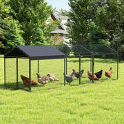 Large Metal Chicken Coop - 9.8' Outdoor Poultry Run with Cover-Small Animals-DECOROLALA