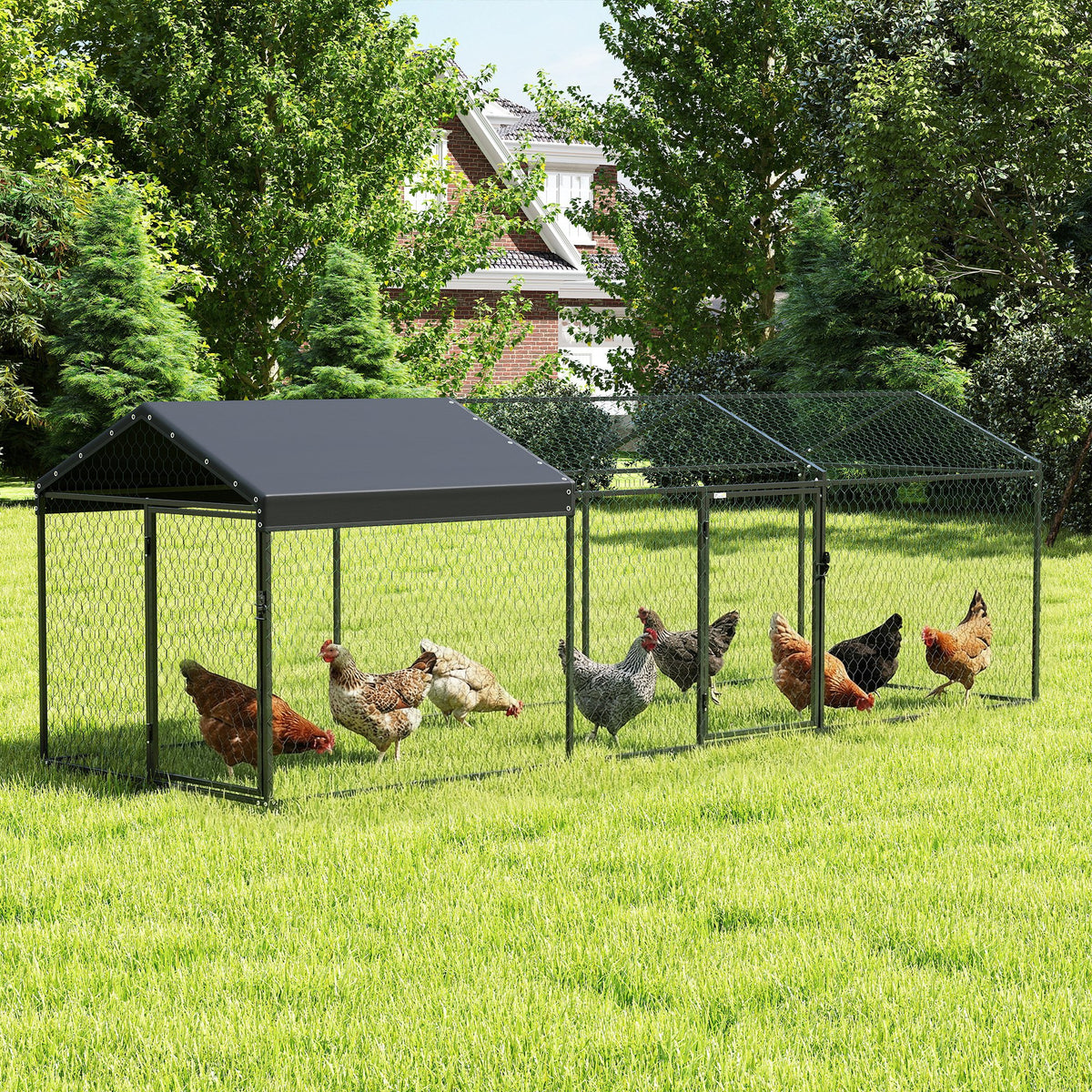Large Metal Chicken Coop - 9.8' Outdoor Poultry Run with Cover-Small Animals-DECOROLALA