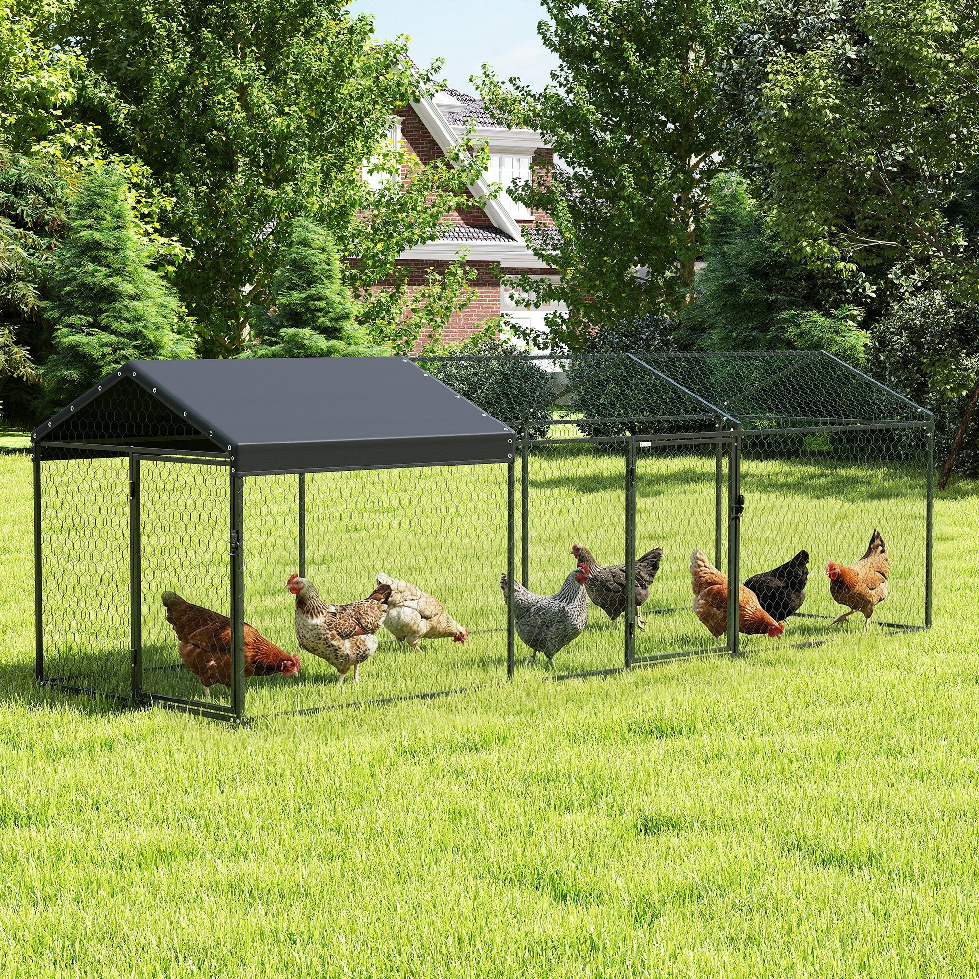 Large Metal Chicken Coop - 9.8' Outdoor Poultry Run with Cover-Small Animals-DECOROLALA