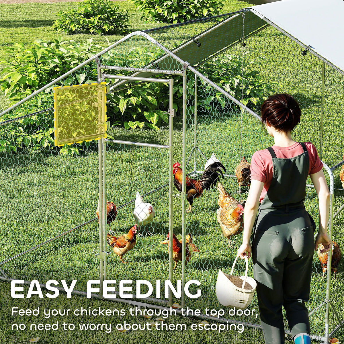 Large Metal Chicken Run - 129 sq. ft. Silver Galvanized Steel-Small Animals-DECOROLALA