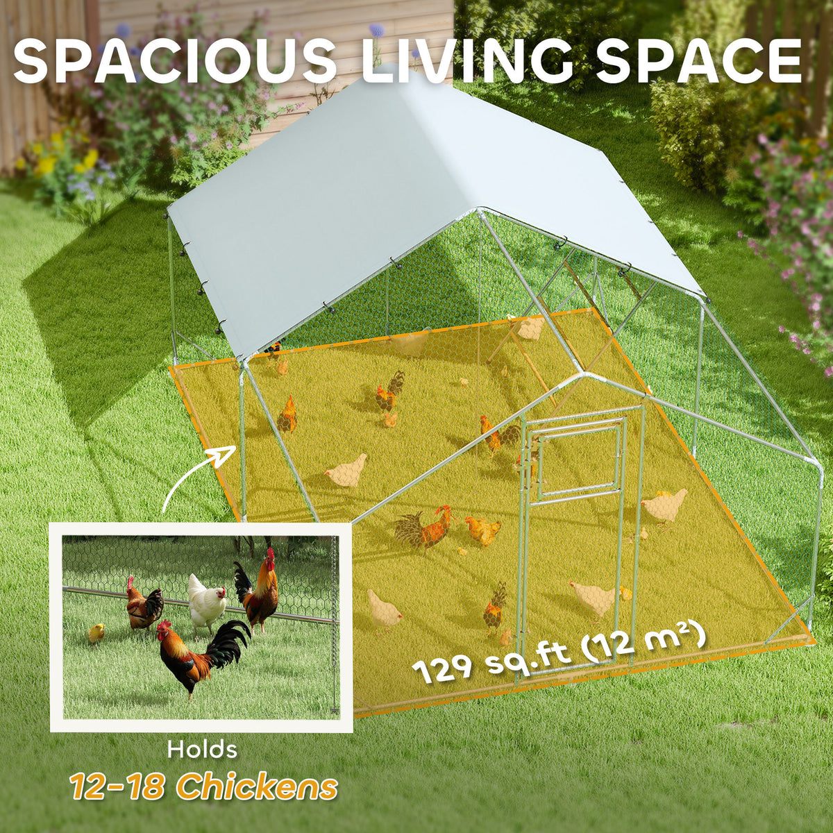 Large Metal Chicken Run - 129 sq. ft. Silver Galvanized Steel-Small Animals-DECOROLALA