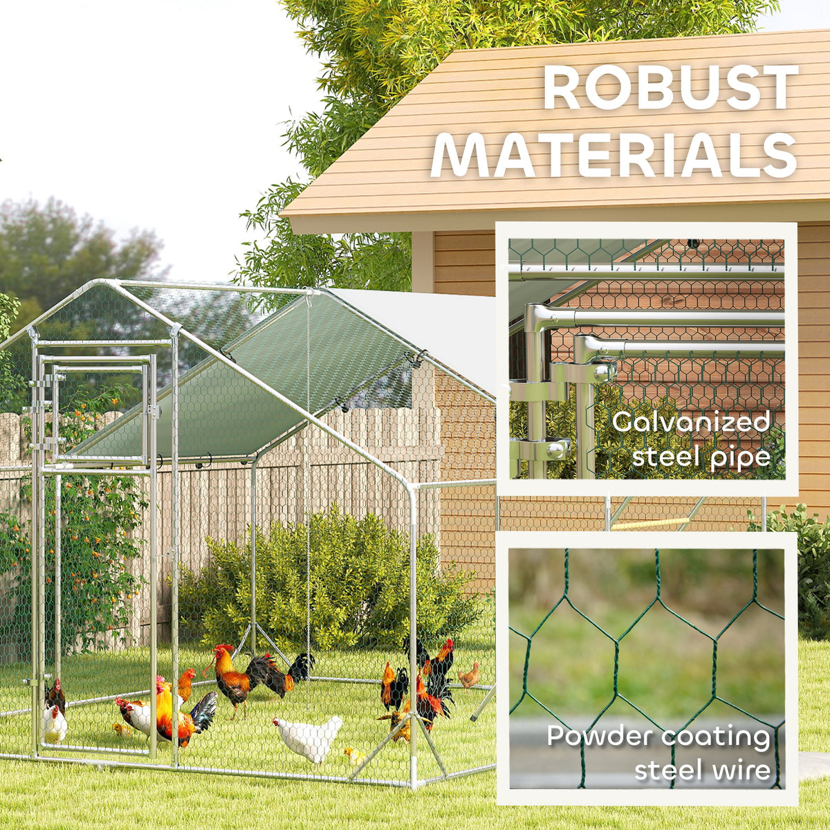 Large Metal Chicken Run - 129 sq. ft. Silver Galvanized Steel-Small Animals-DECOROLALA