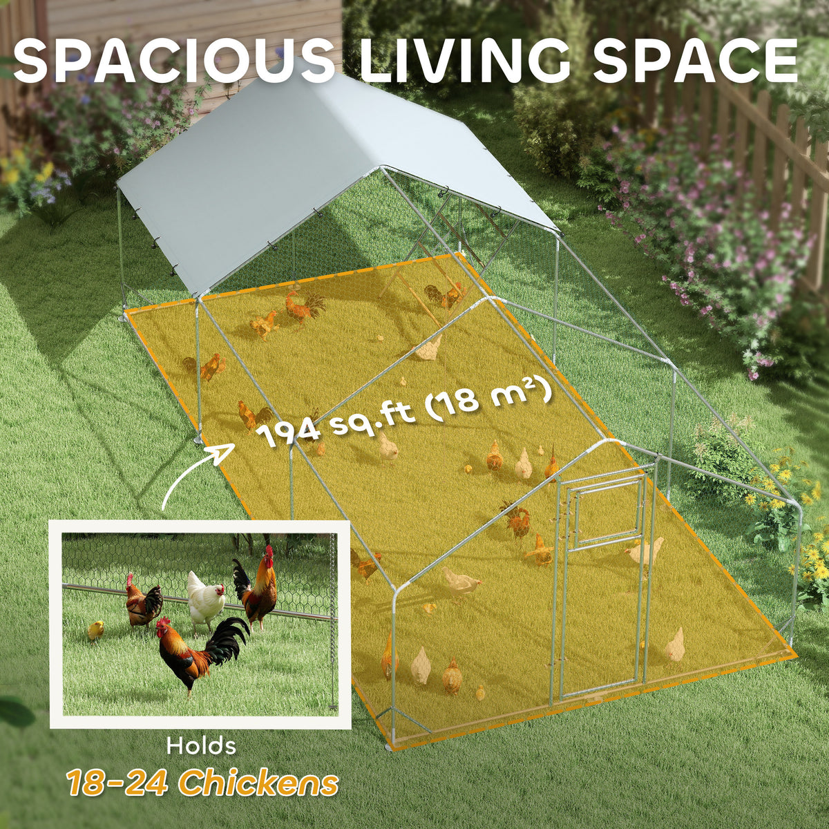 Large Metal Chicken Run - 194 sq. ft. Silver Galvanized Steel-Small Animals-DECOROLALA