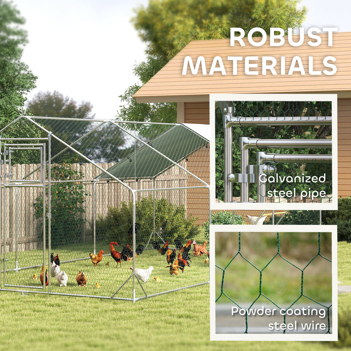Large Metal Chicken Run - 194 sq. ft. Silver Galvanized Steel-Small Animals-DECOROLALA