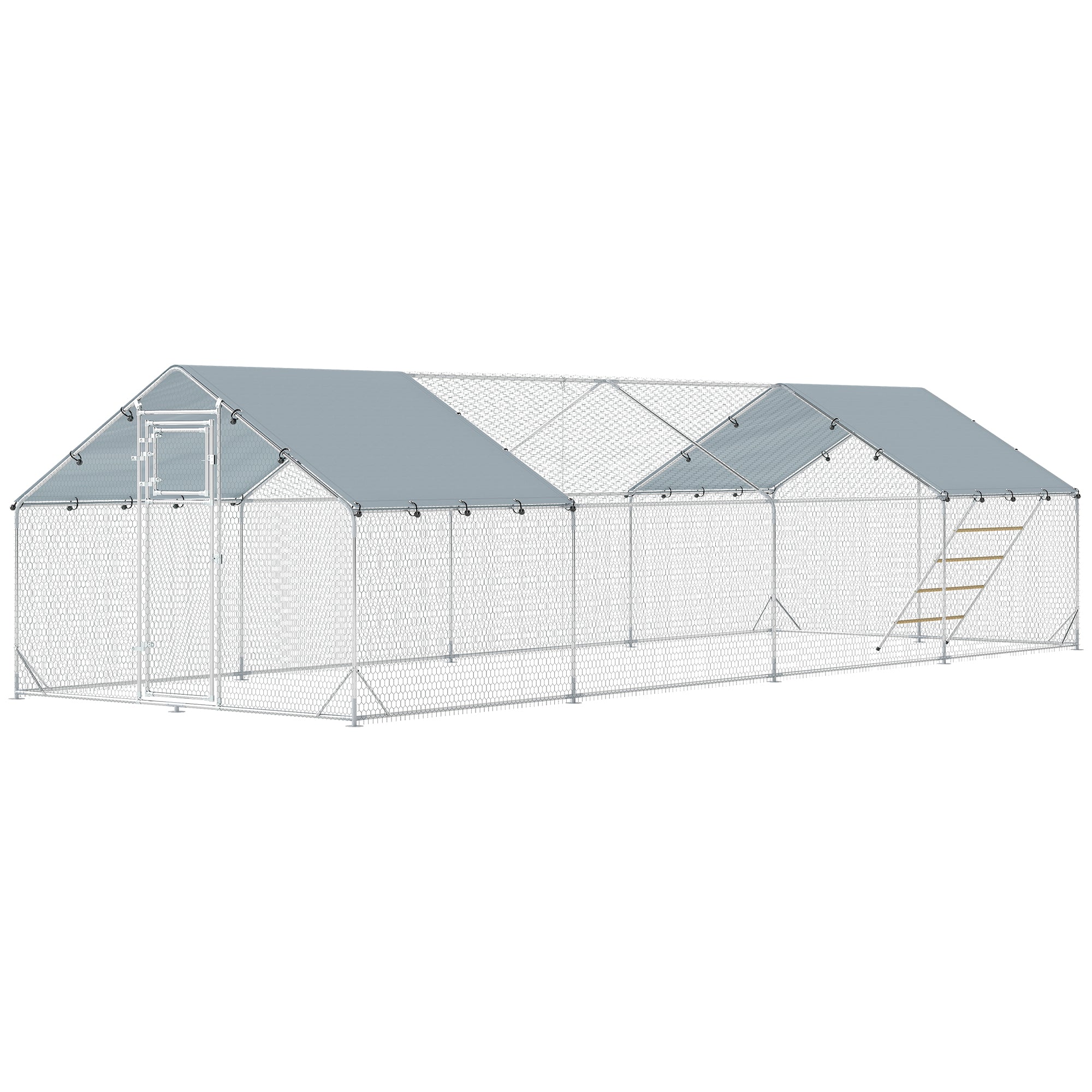 Large Metal Chicken Run - 26x10ft Galvanized Steel Enclosure-Small Animals-DECOROLALA