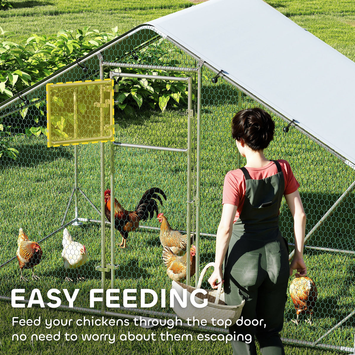 Large Metal Chicken Run - 65 sq. ft. Silver Galvanized Steel-Small Animals-DECOROLALA