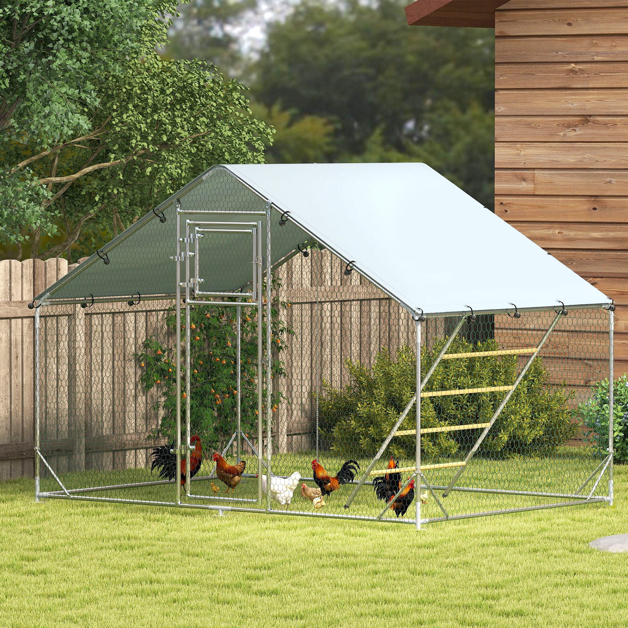 Large Metal Chicken Run - 65 sq. ft. Silver Galvanized Steel-Small Animals-DECOROLALA