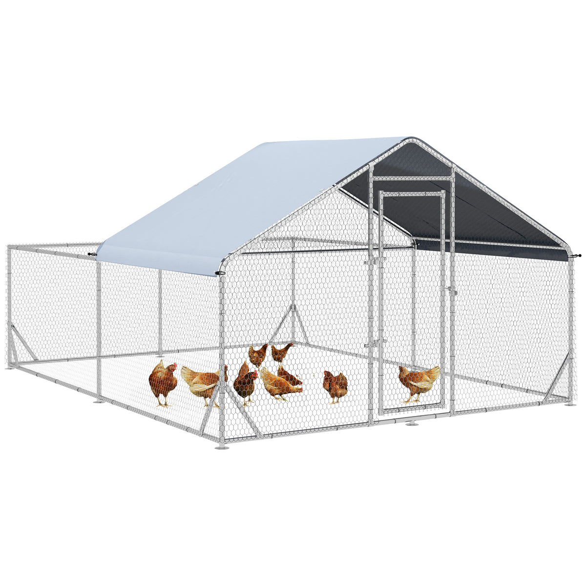 Large Metal Walk-in Chicken Coop - 13.1' x 9.8' x 6.4' Silver-Small Animals-DECOROLALA