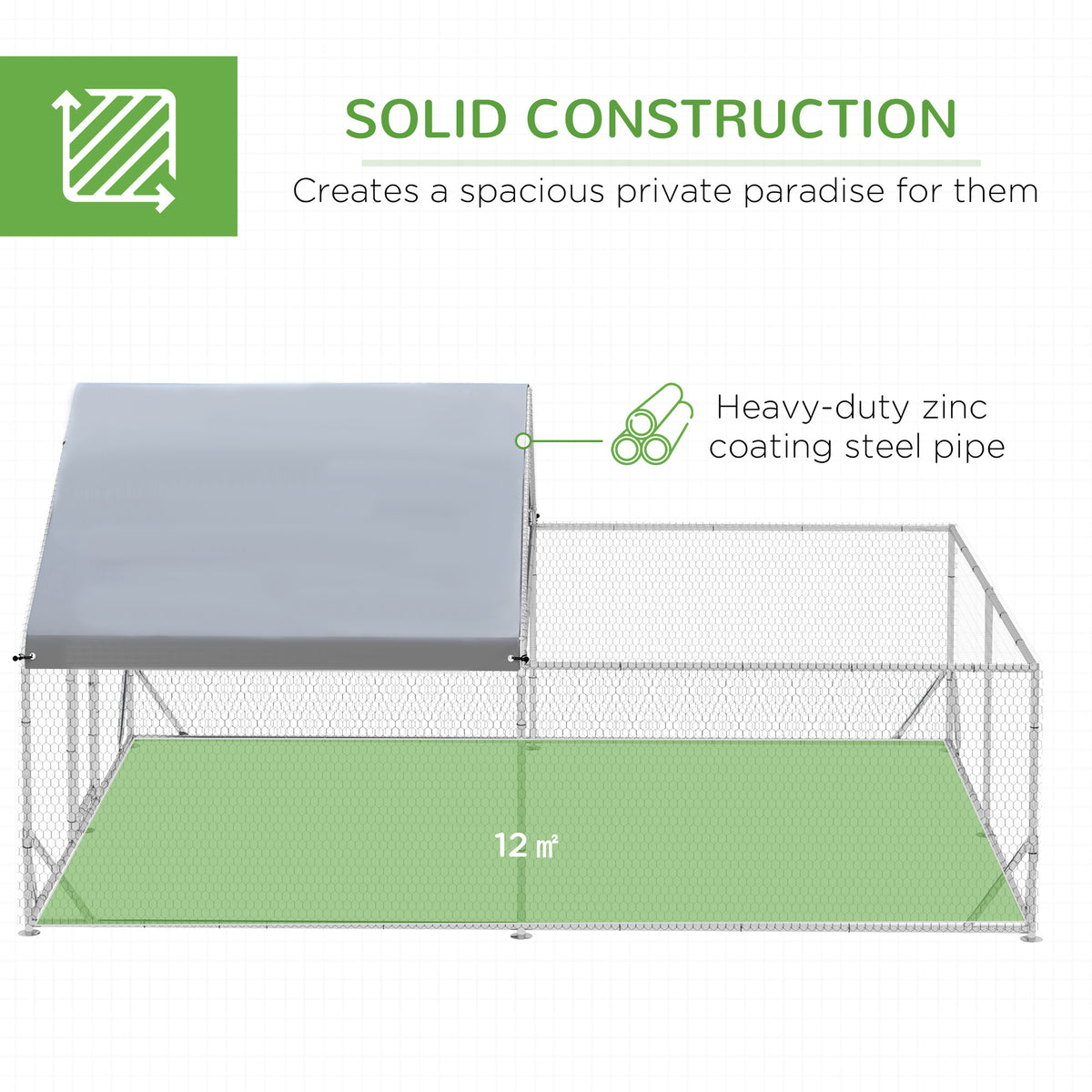 Large Metal Walk-in Chicken Coop - 13.1' x 9.8' x 6.4' Silver-Small Animals-DECOROLALA