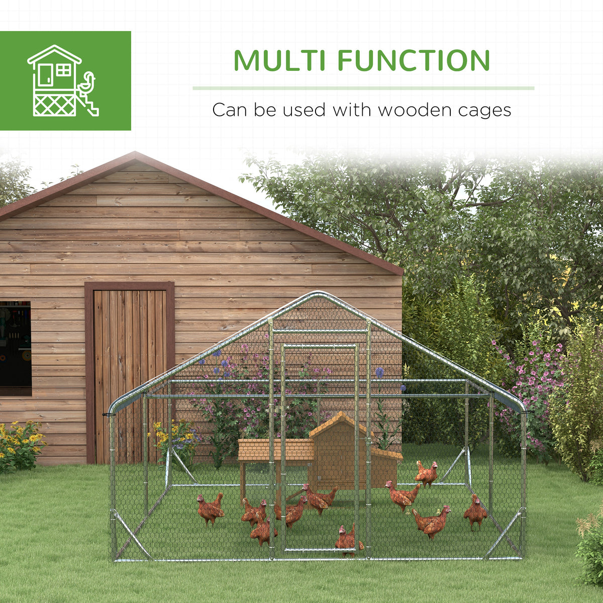 Large Metal Walk-in Chicken Coop - 13.1' x 9.8' x 6.4' Silver-Small Animals-DECOROLALA