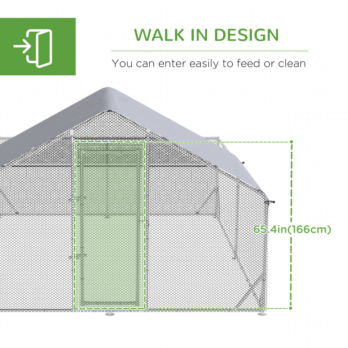 Large Metal Walk-in Chicken Coop - 13.1' x 9.8' x 6.4' Silver-Small Animals-DECOROLALA