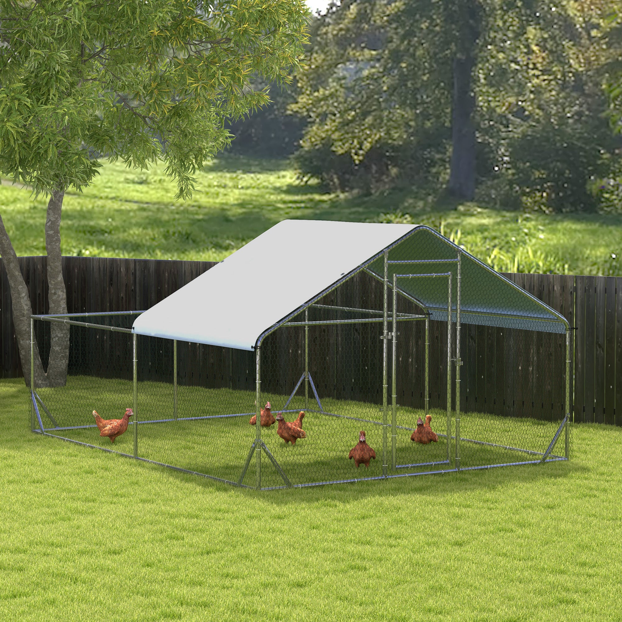 Large Metal Walk-in Chicken Coop - 13.1' x 9.8' x 6.4' Silver-Small Animals-DECOROLALA