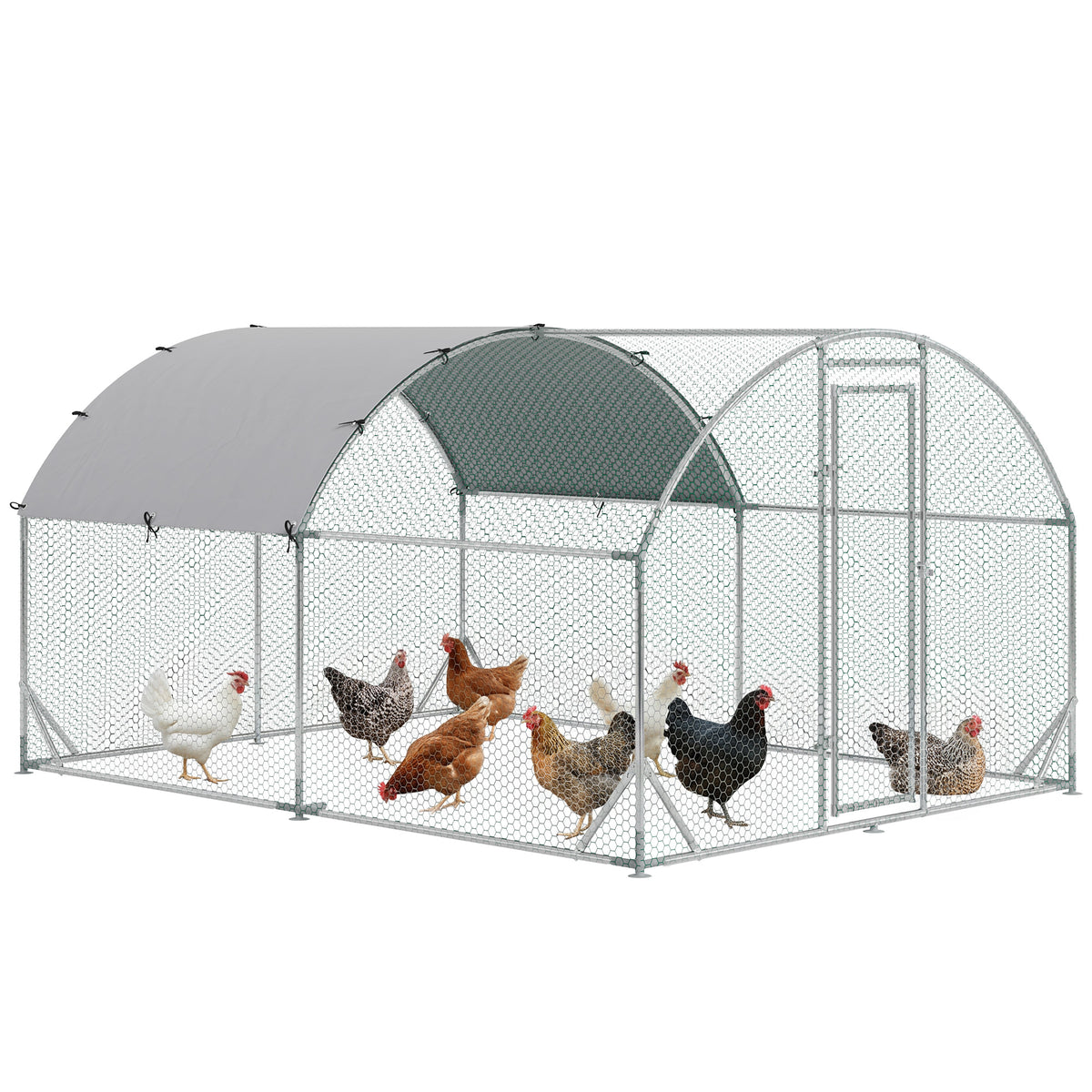 Large Metal Walk-in Chicken Coop - 9.2' x 12.5' x 6.5' Silver-Small Animal Supplies-DECOROLALA