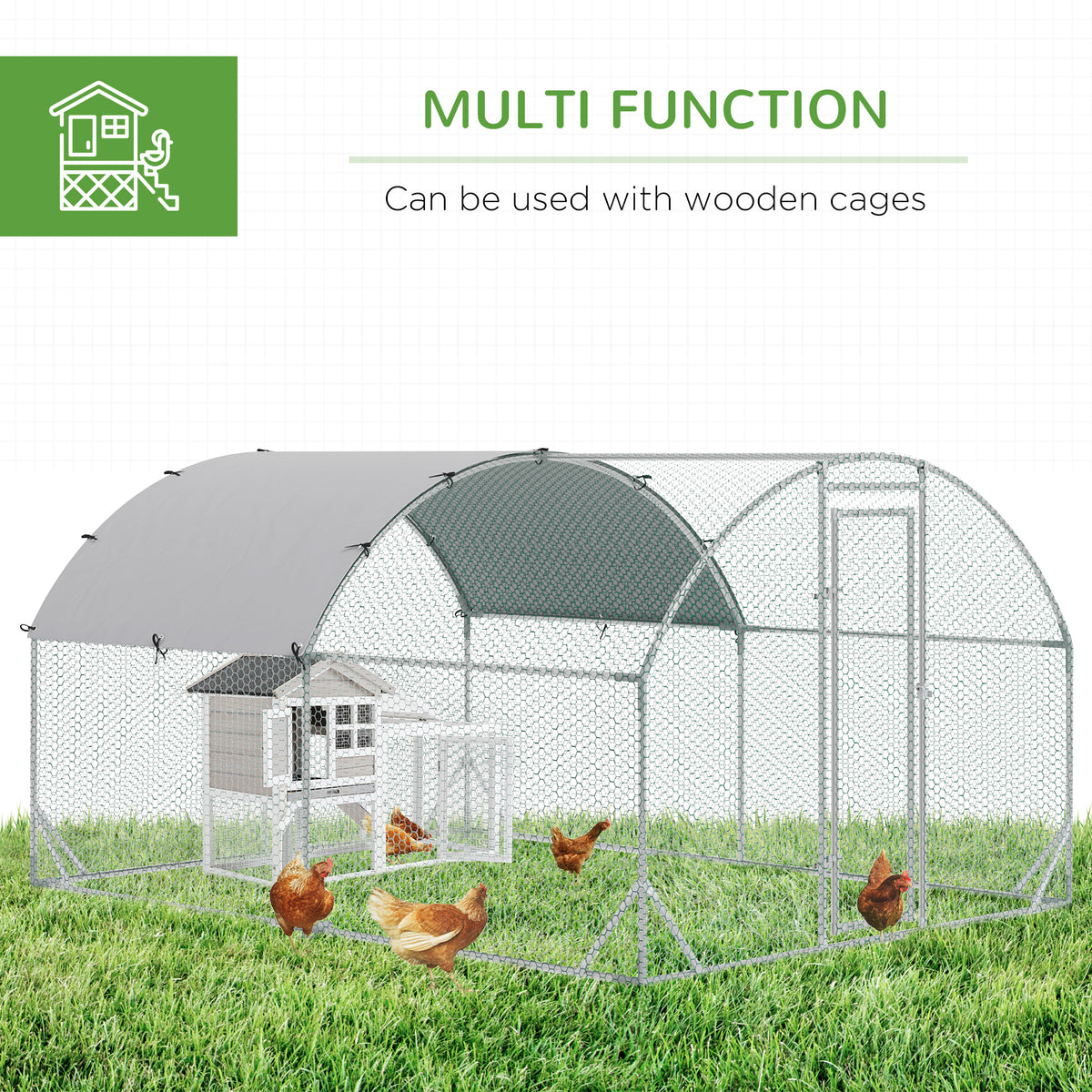 Large Metal Walk-in Chicken Coop - 9.2' x 12.5' x 6.5' Silver-Small Animals-DECOROLALA