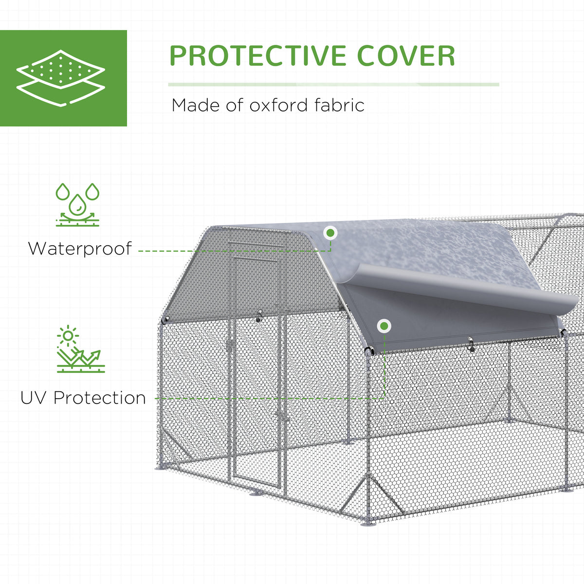 Large Metal Walk-in Chicken Coop - 9.2' x 12.5' x 6.5' Silver-Small Animals-DECOROLALA