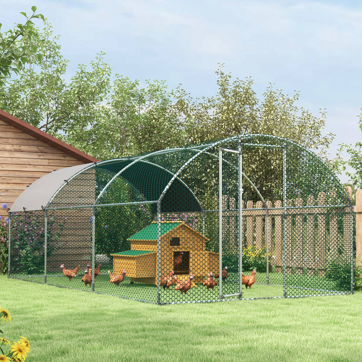 Large Metal Walk-in Chicken Coop - 9.2' x 18.7' x 6.5' Silver-Small Animal Supplies-DECOROLALA