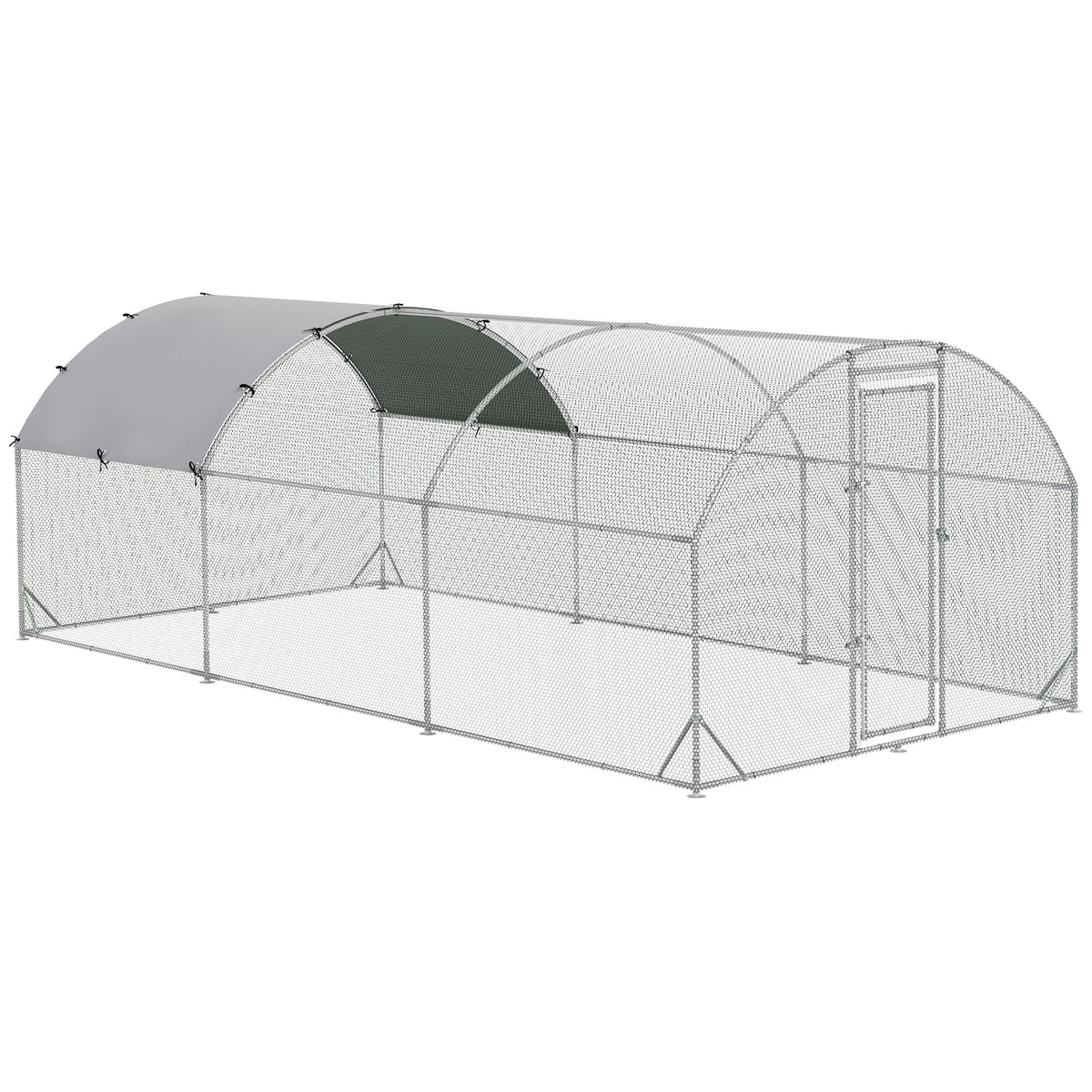 Large Metal Walk-in Chicken Coop - 9.2' x 18.7' x 6.5' Silver-Small Animals-DECOROLALA