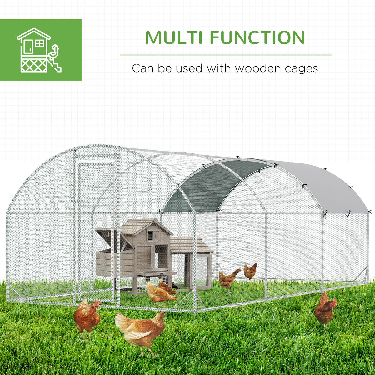 Large Metal Walk-in Chicken Coop - 9.2' x 18.7' x 6.5' Silver-Small Animals-DECOROLALA