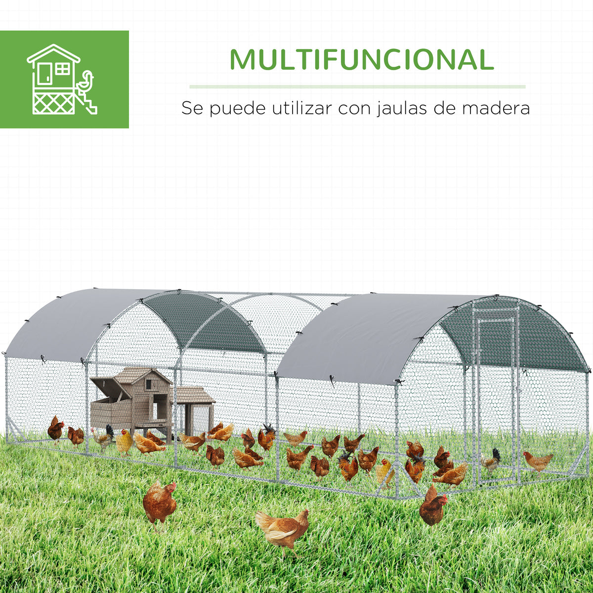 Large Metal Walk-in Chicken Coop - 9.2' x 24.9' x 6.5' Silver-Small Animals-DECOROLALA