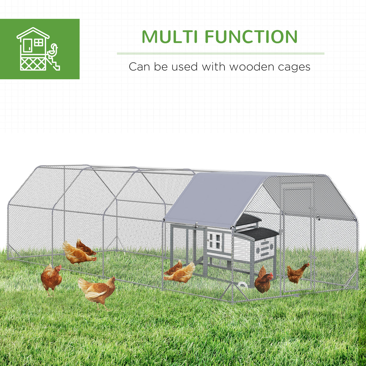 Large Metal Walk-in Chicken Coop - 9.2'x24.9'x6.5' Silver-Small Animals-DECOROLALA