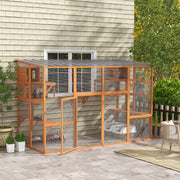 Large Outdoor Catio - 118" Wooden Cat Enclosure with 2 Condos, Orange-Cats-DECOROLALA