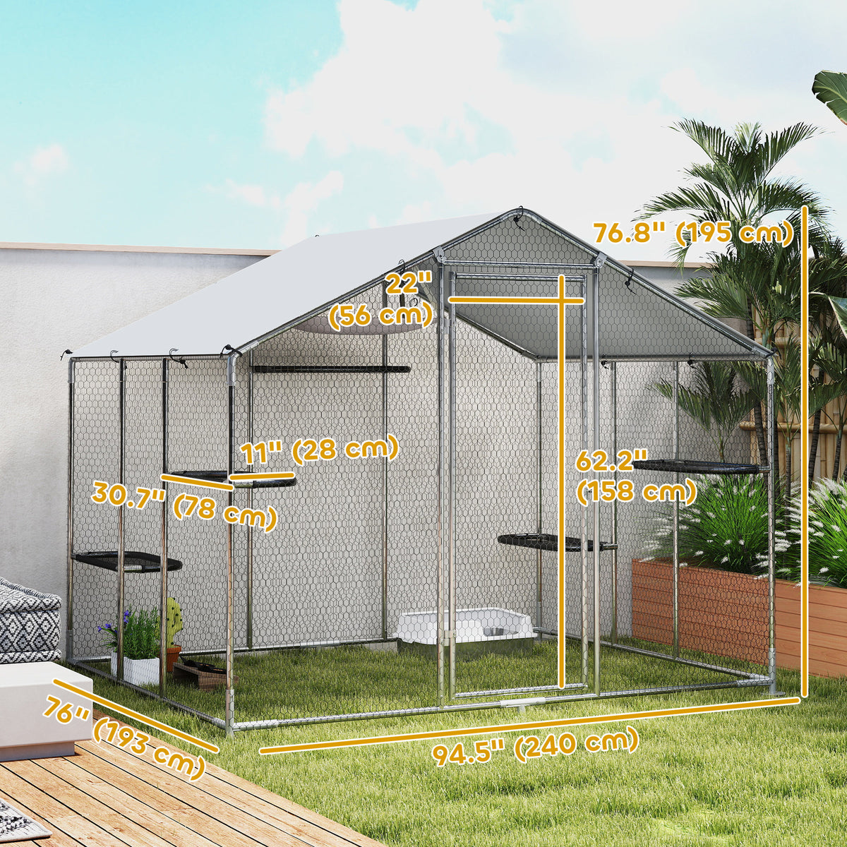 Large Outdoor Catio Enclosure with Waterproof Cover - 94.5" L Silver-Cats-DECOROLALA